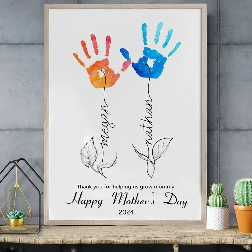 Personalized Mothers Day DIY Handprint Frame Keepsake Gift for Mom