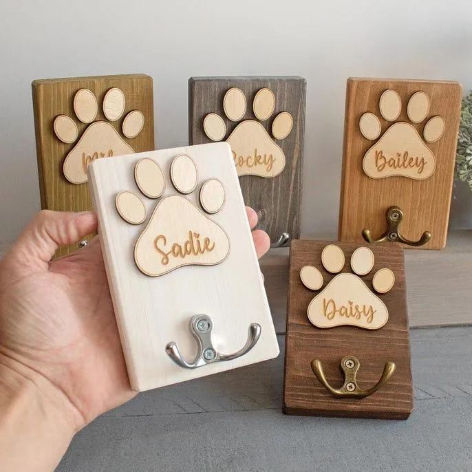Personalised Dog Lead Holder Wooden Dog Leash Hanger Handmade Dog Sign Leash Storage Wood Sign