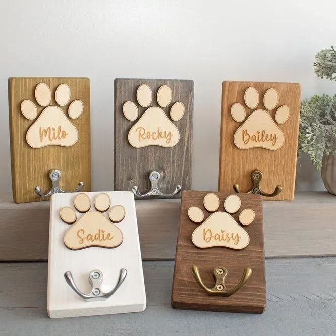 Personalised Dog Lead Holder Wooden Dog Leash Hanger Handmade Dog Sign Leash Storage Wood Sign