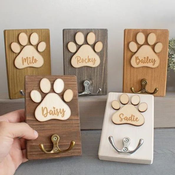 Personalised Dog Lead Holder Wooden Dog Leash Hanger Handmade Dog Sign Leash Storage Wood Sign