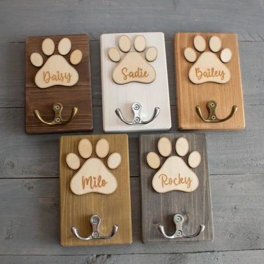 Personalised Dog Lead Holder Wooden Dog Leash Hanger Handmade Dog Sign Leash Storage Wood Sign