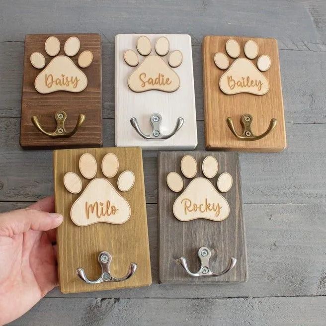Personalised Dog Lead Holder Wooden Dog Leash Hanger Handmade Dog Sign Leash Storage Wood Sign