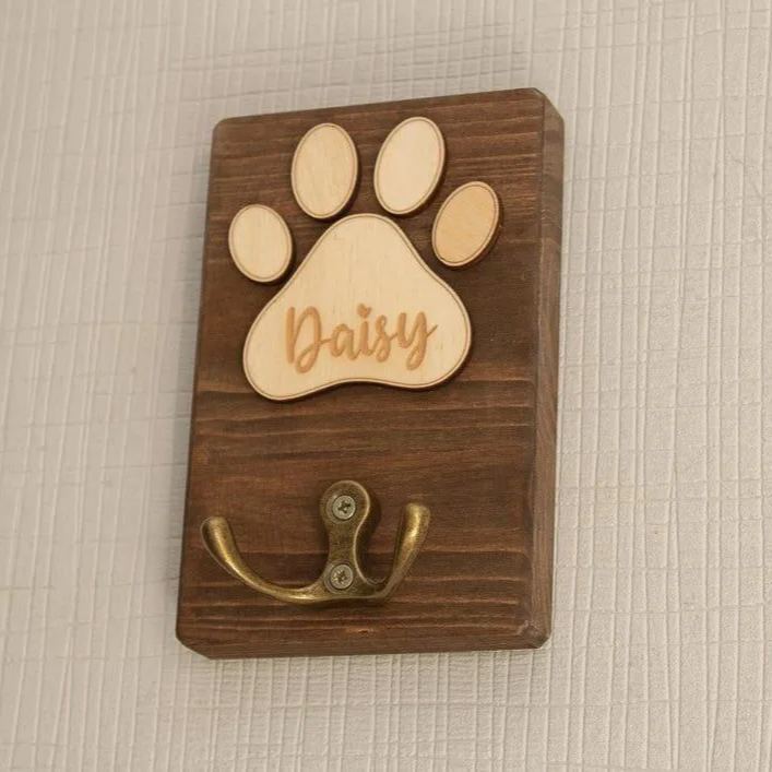 Personalised Dog Lead Holder Wooden Dog Leash Hanger Handmade Dog Sign Leash Storage Wood Sign