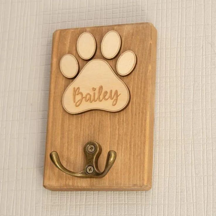 Personalised Dog Lead Holder Wooden Dog Leash Hanger Handmade Dog Sign Leash Storage Wood Sign