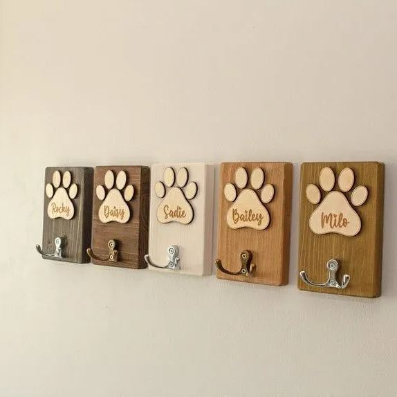 Personalised Dog Lead Holder Wooden Dog Leash Hanger Handmade Dog Sign Leash Storage Wood Sign