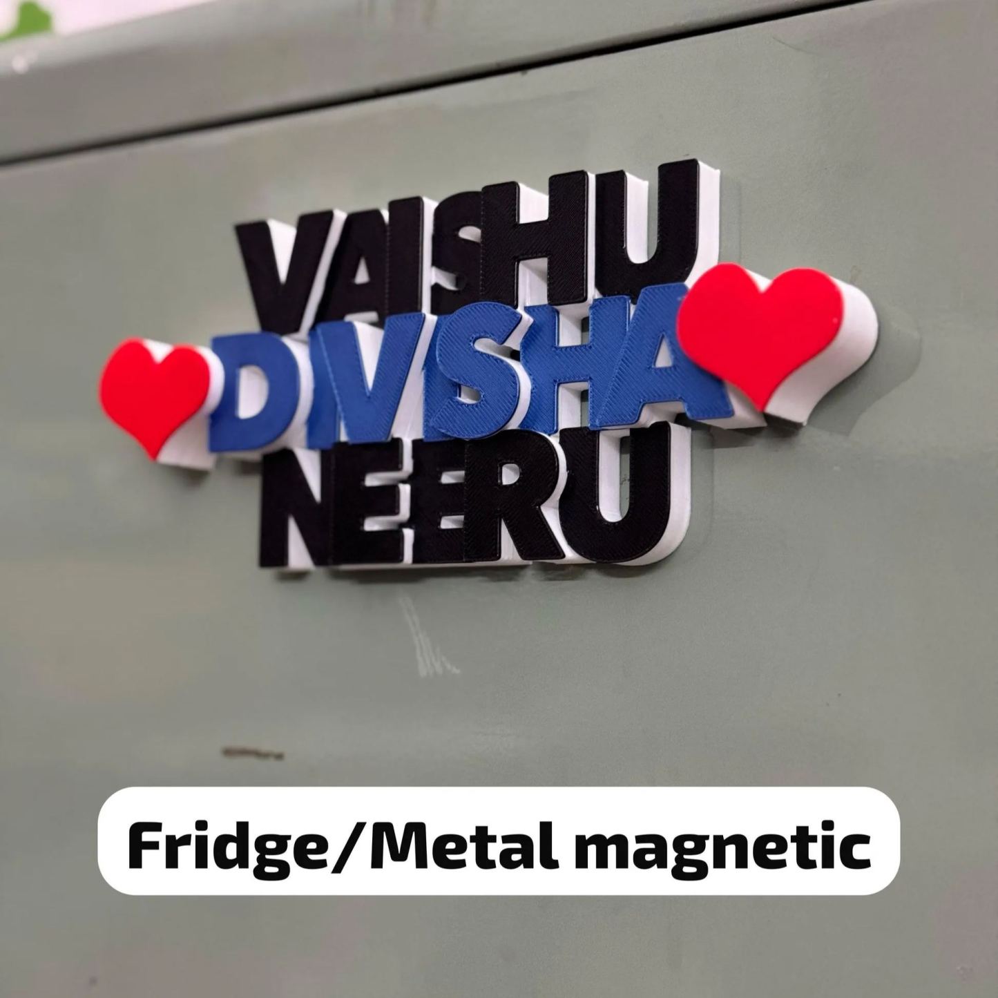 Custom 3-Name Table Sign Fridge Magnet Heart Design Name Magnet