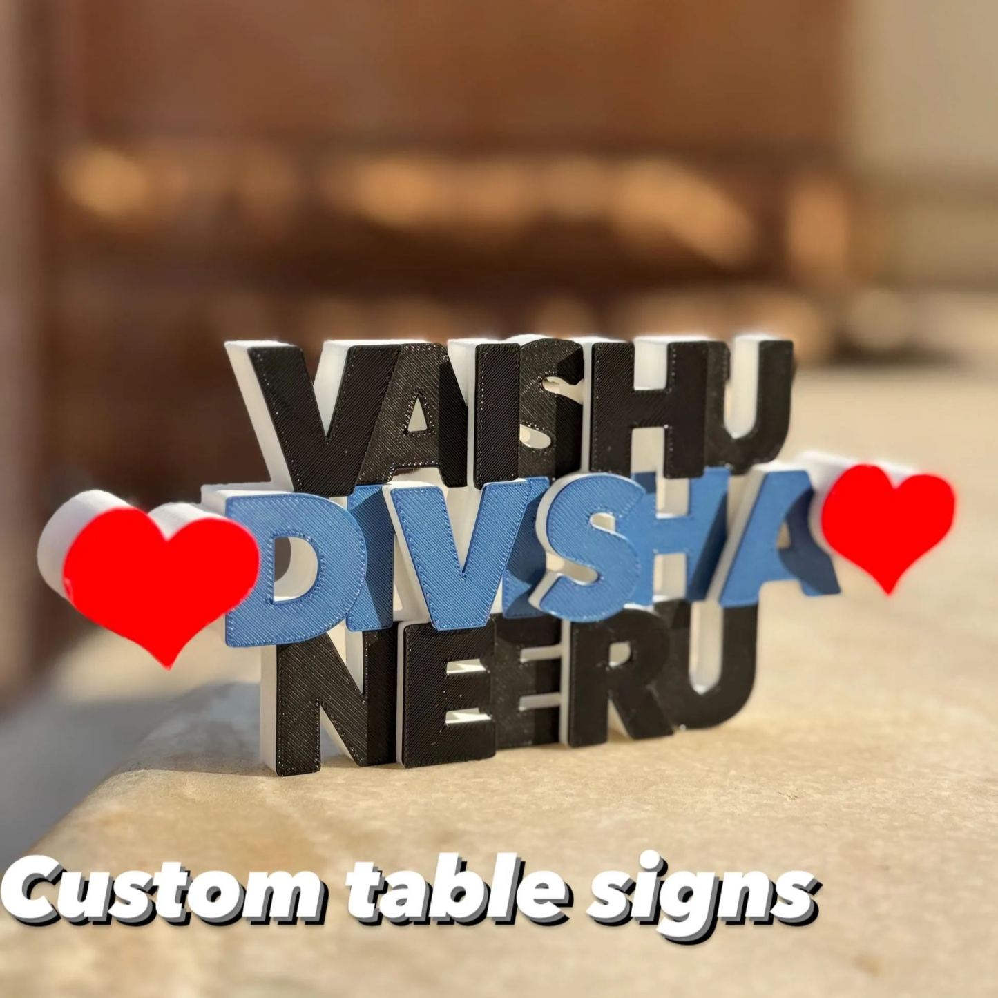 Custom 3-Name Table Sign Fridge Magnet Heart Design Name Magnet