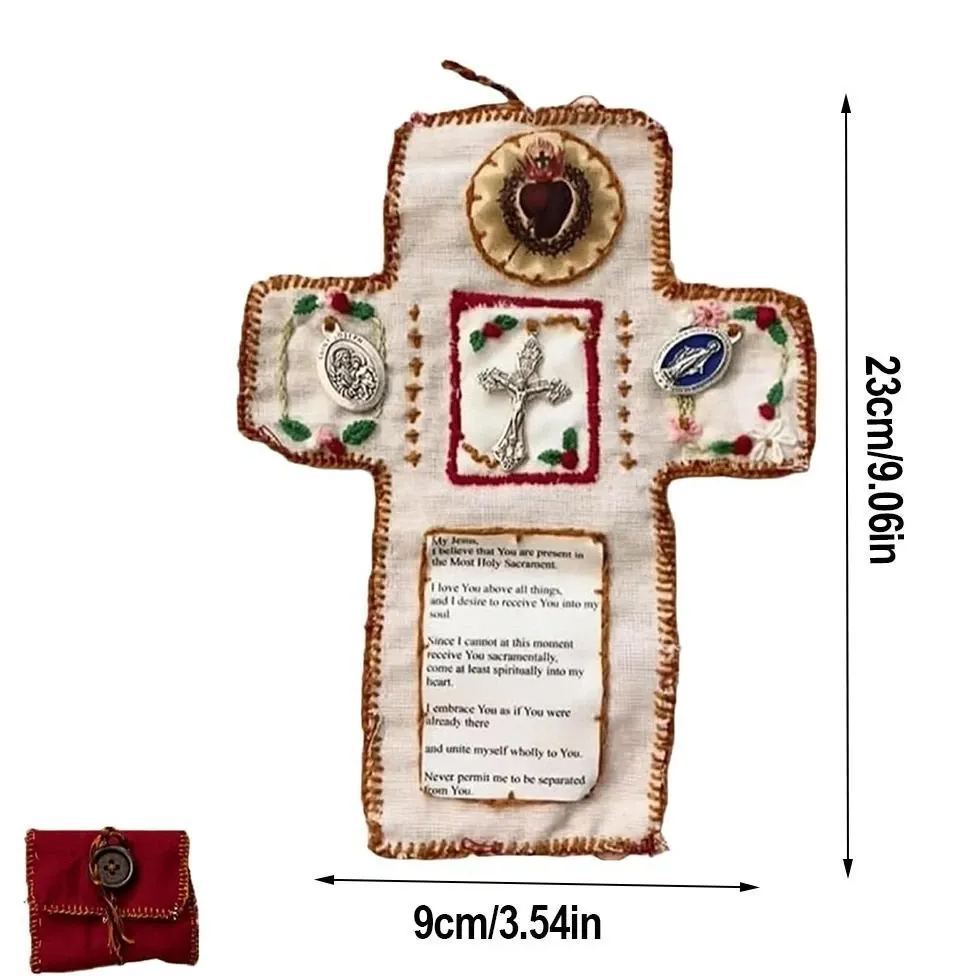 Handmade Catholic Pocket Shrine with Silver Cross Included - Sacred Heart of Jesus, Prayer Aid, Devotional