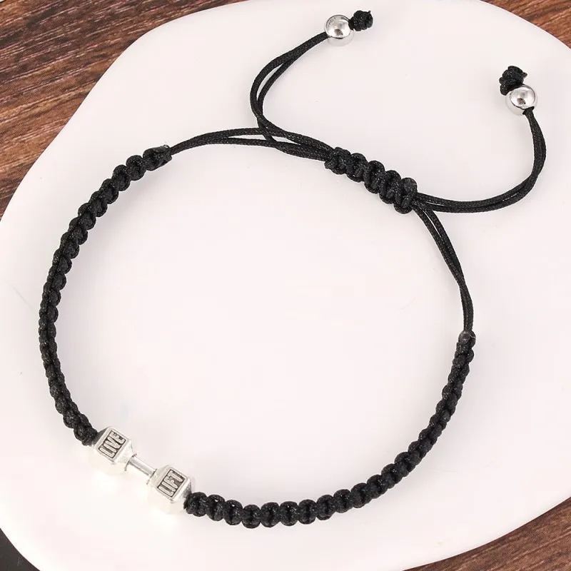 Adjustable Handmade Rope Mens Bracelet Braided Dumbbell Bracelet for Men