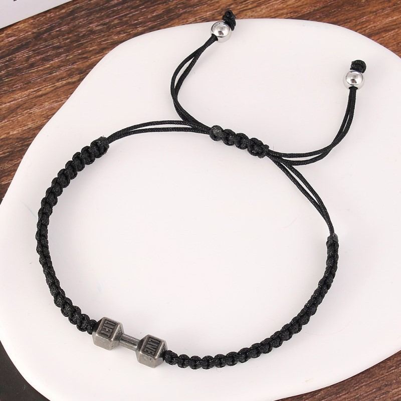 Adjustable Handmade Rope Mens Bracelet Braided Dumbbell Bracelet for Men