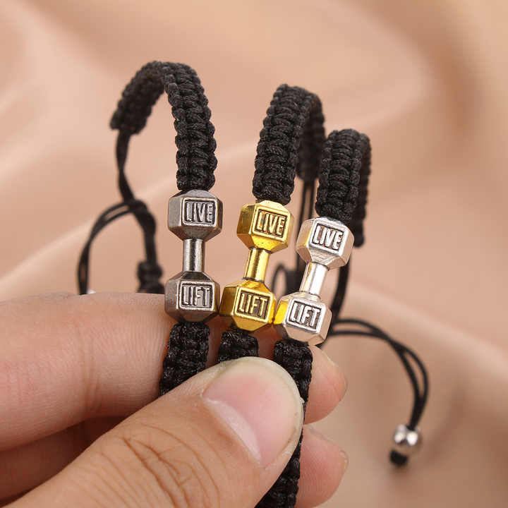 Adjustable Handmade Rope Mens Bracelet Braided Dumbbell Bracelet for Men
