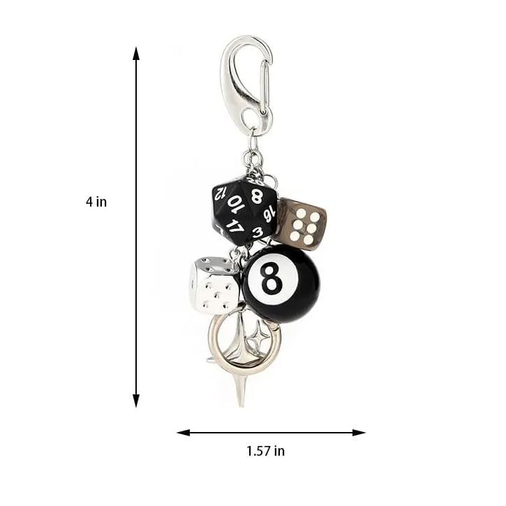 8 Ball Keychain Star Dice Billiards Keychain Lucky Magic 8 Ball Keychain Bag backpack Purse Charm