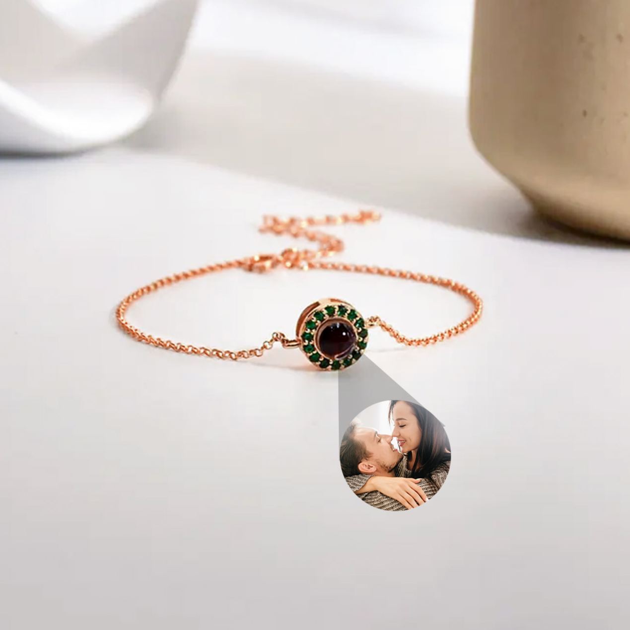 Photo Projection Bracelet with Birthstone Photo Memorial Bracelet Bubble Bracelet Picture Inside Bracelet Best Friend Gift