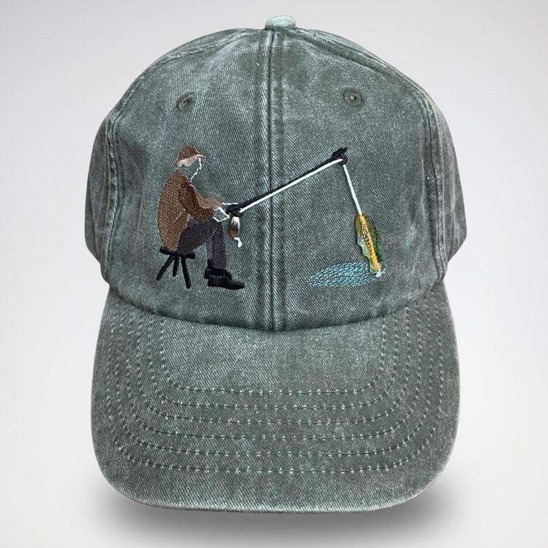 Embroidered Fisherman Hat with Pull-Up Glass Fish Man Fishing Hat Gift for Anglers Interactive Fishing Cap Unique Gift for Anglers
