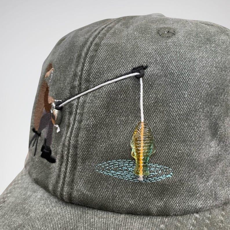 Embroidered Fisherman Hat with Pull-Up Glass Fish Man Fishing Hat Gift for Anglers Interactive Fishing Cap Unique Gift for Anglers