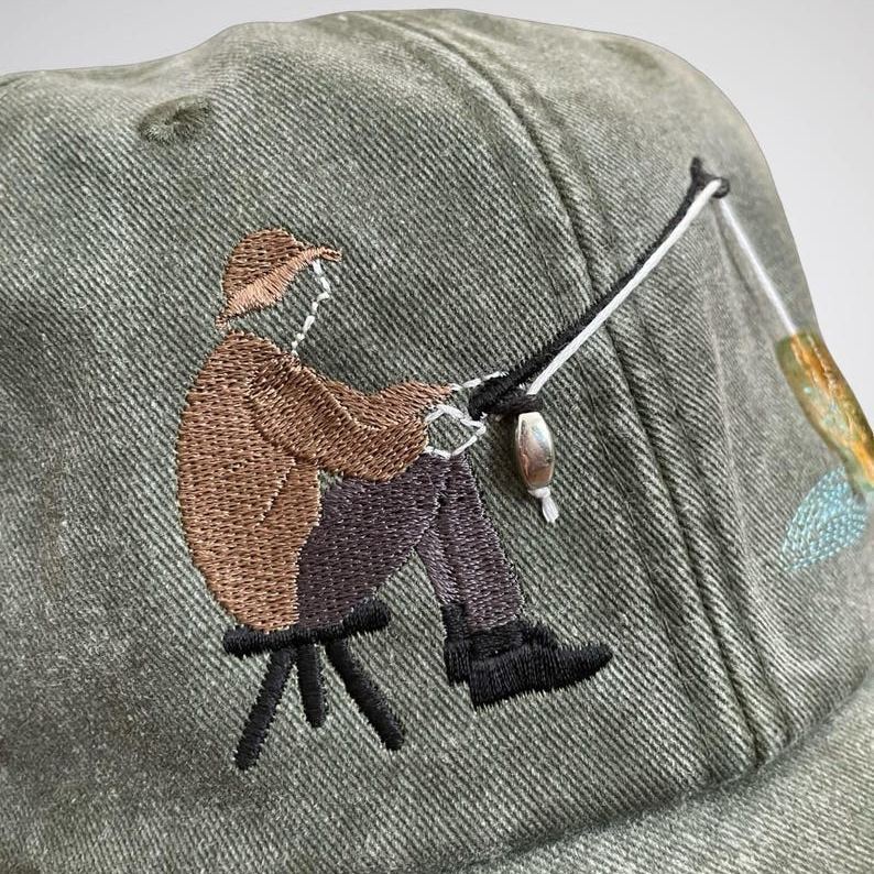 Embroidered Fisherman Hat with Pull-Up Glass Fish Man Fishing Hat Gift for Anglers Interactive Fishing Cap Unique Gift for Anglers