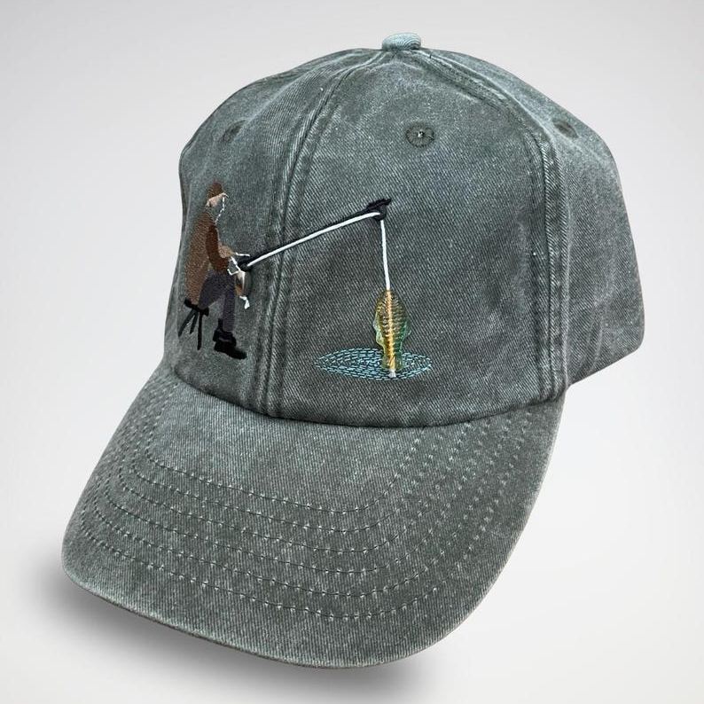 Embroidered Fisherman Hat with Pull-Up Glass Fish Man Fishing Hat Gift for Anglers Interactive Fishing Cap Unique Gift for Anglers