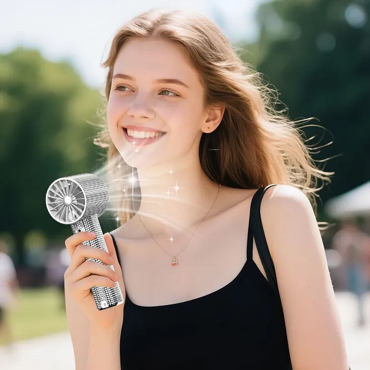 Diamond Handheld Small Fan 199-speed Digital Display High-speed Fan Outdoor Portable High-speed Fan High-speed Cooling Stepless Speed ​​Regulation - Full Diamond Model