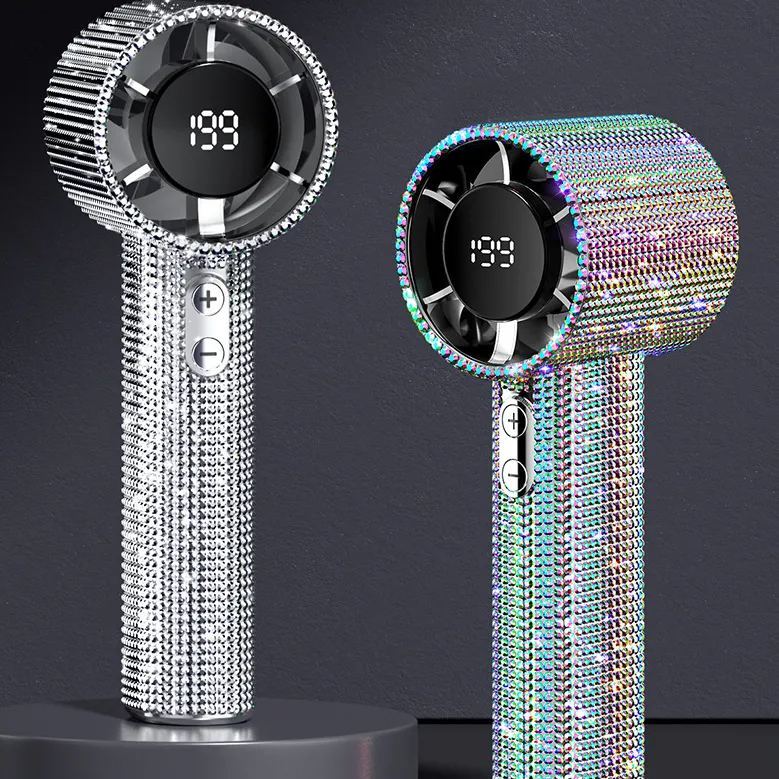 Diamond Handheld Small Fan 199-speed Digital Display High-speed Fan Outdoor Portable High-speed Fan High-speed Cooling Stepless Speed Regulation - Full Diamond Model