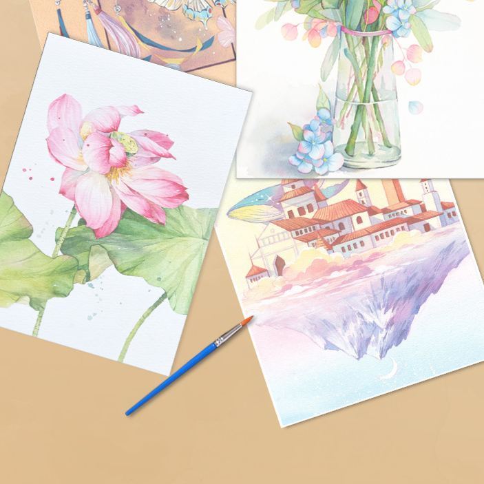 4 Sheets Watercolor Workbook Coating Book with Free Paint Set Say Goodbye to Anxiety Awaken Your Artistic Talent