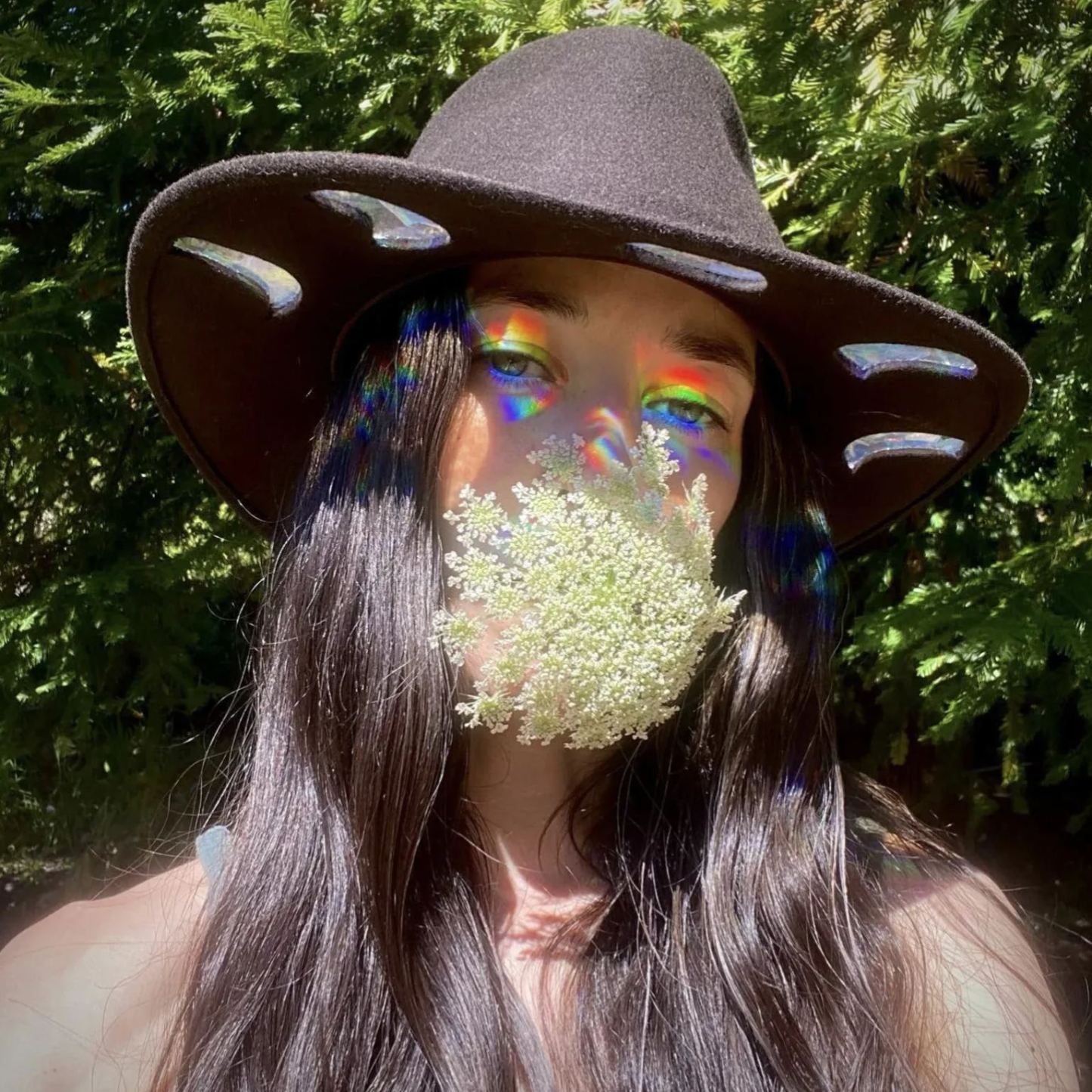 Celestial Suncatcher Cosmic Cowgirl Straw Prism Hat Cowboy Tan Beach Rainbow Moon and Stars, Choose Your Hat Band