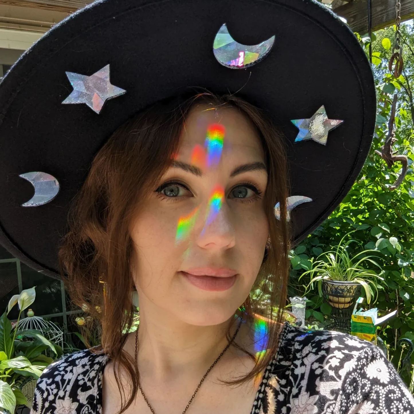 Celestial Suncatcher Cosmic Cowgirl Straw Prism Hat Cowboy Tan Beach Rainbow Moon and Stars, Choose Your Hat Band