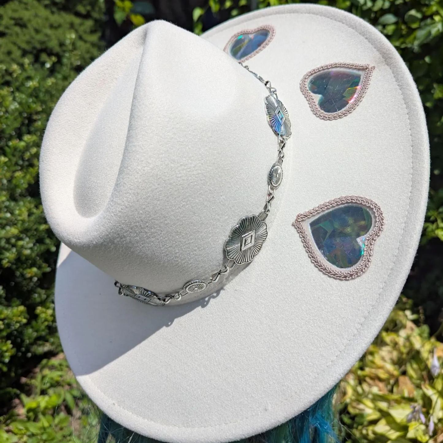 Celestial Suncatcher Cosmic Cowgirl Straw Prism Hat Cowboy Tan Beach Rainbow Moon and Stars, Choose Your Hat Band