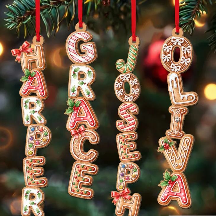 Custom Gingerbread Alphabet Ornament, Kids Name Ornament, Christmas Tag for Stockings, Kids Christmas Gifts, Christmas Ornaments for Family