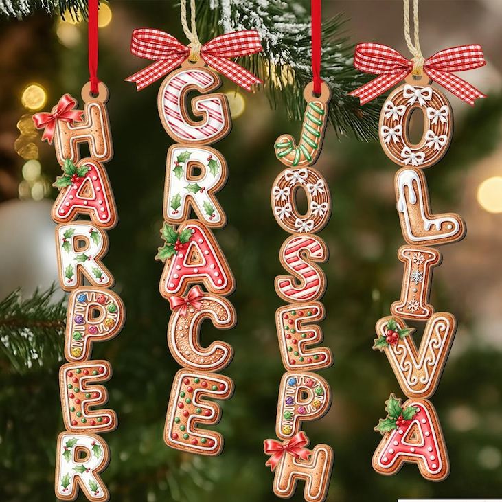 Custom Gingerbread Alphabet Ornament, Kids Name Ornament, Christmas Tag for Stockings, Kids Christmas Gifts, Christmas Ornaments for Family
