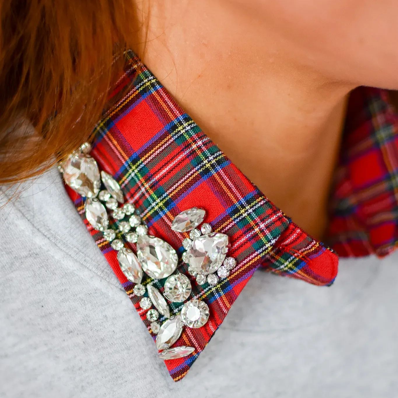 Red Christmas Plaid Rhinestone Collar
