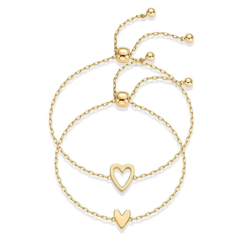 Heart-Shaped Bracelet Set Stainless Steel Adjustable Couple Bracelet Friend Bracelet Jewelry