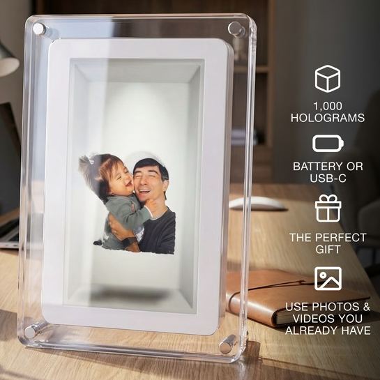 Holographic Photo & Video Frame 3D Home Display Works with Phone & Camera Media