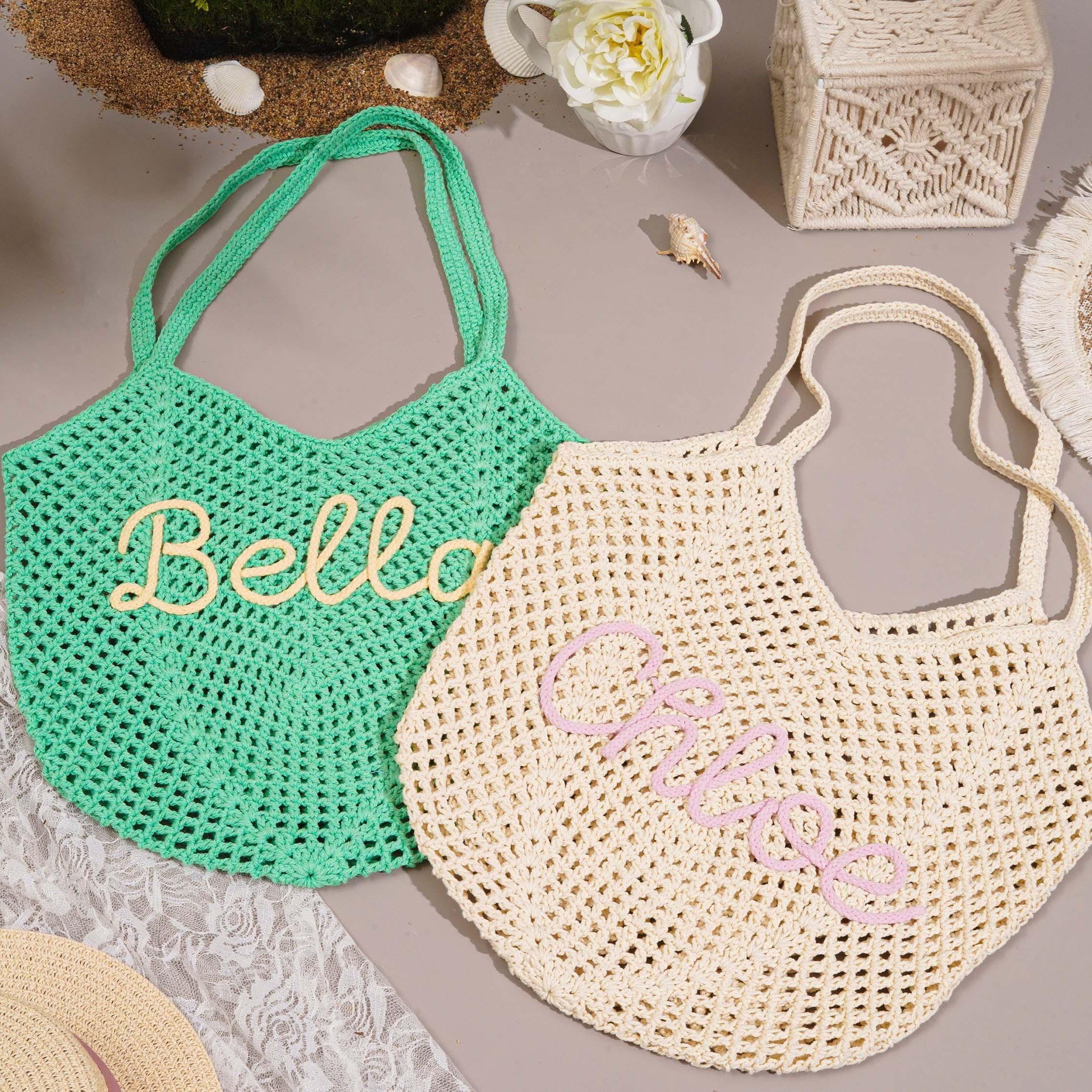Custom Crochet Beach Tote Bag for Bridesmaid Wedding Favor Gift