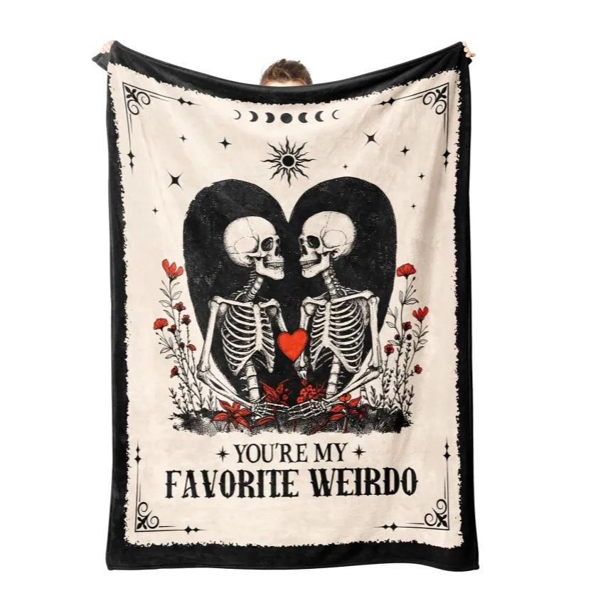 Custom Text Blanket Couple Blanket Skeleton Love Gift for Anniversary Wedding Birthday
