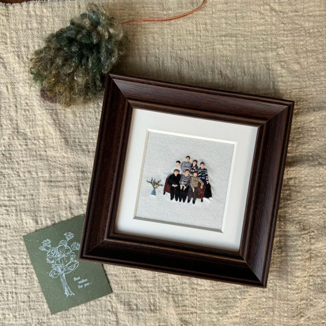 Personalized Photo Faux Embroidery Photo Ornament – Custom Family Portrait Hanging Decor