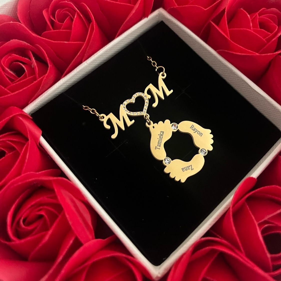 Zircon Mom Foot Print Necklace