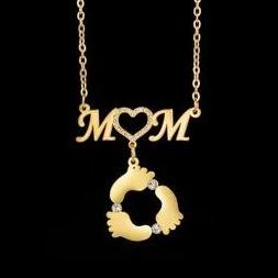 Zircon Mom Foot Print Necklace
