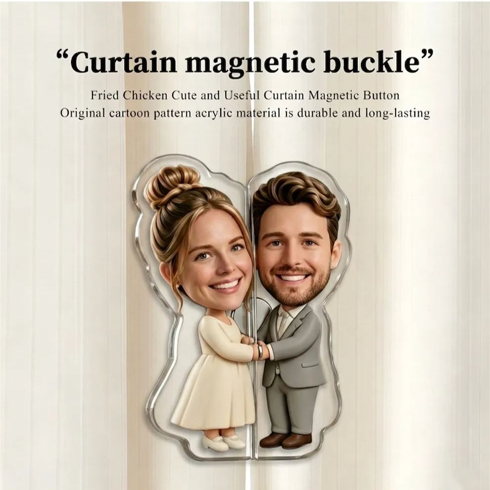 Personalized Acrylic Magnetic Curtain Tiebacks Custom Photo Couple Curtain Holdbacks Cute Cartoon Curtain Clips Home Decor Gift