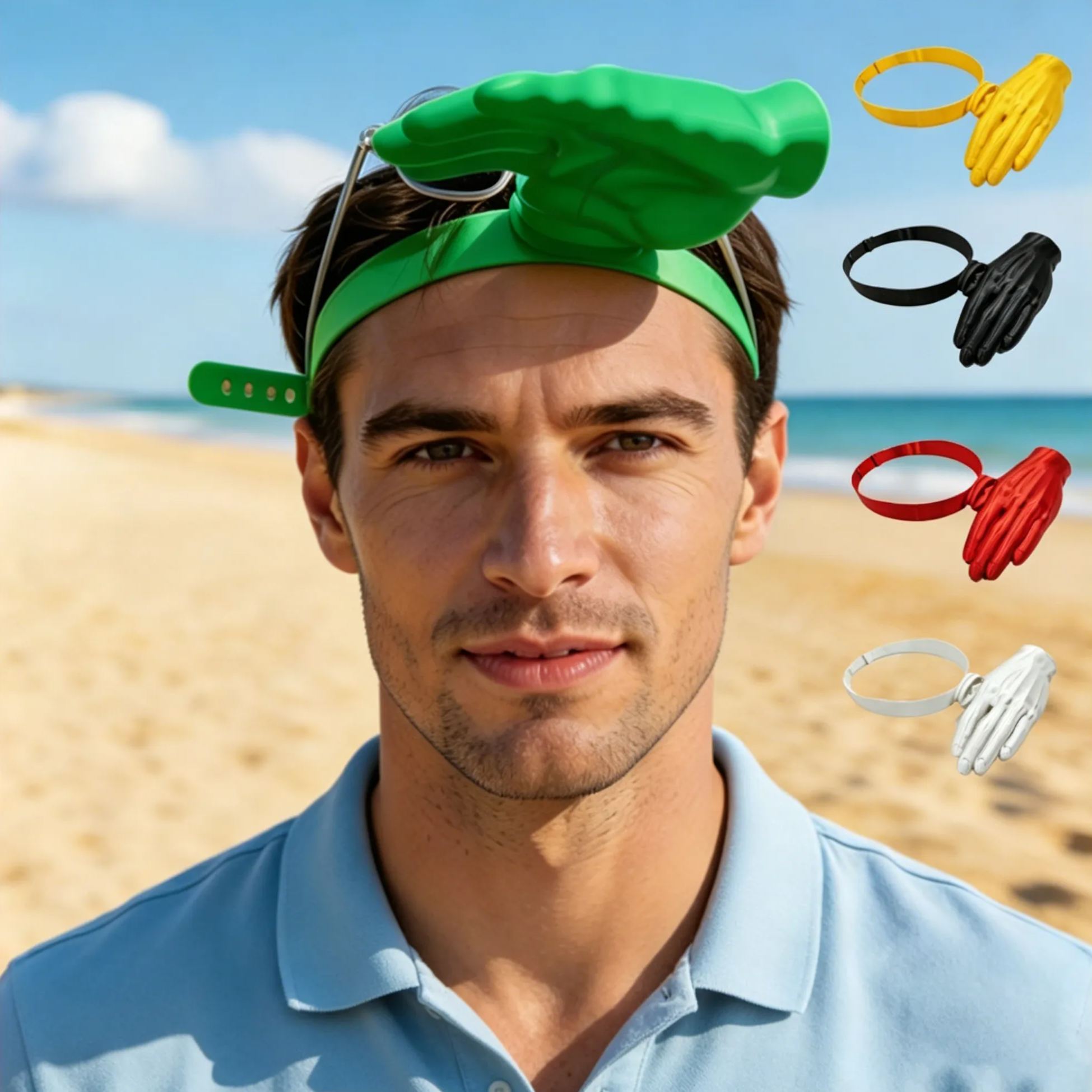 Lazy Hand Sun Hat 3D Printed Palm-Sized Hands-Free Sun Shade Headband for Beach Outdoor Funny Novelty Gift