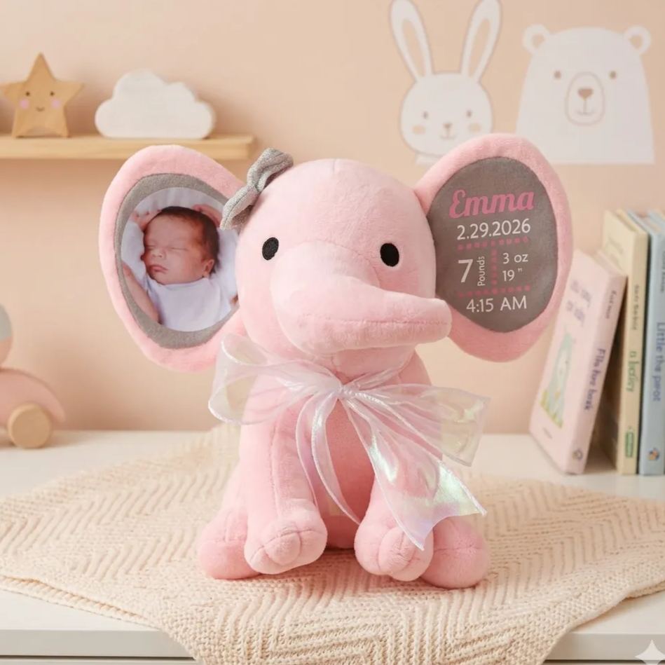 Personalized Photo & Birth Stats Elephant Plush
