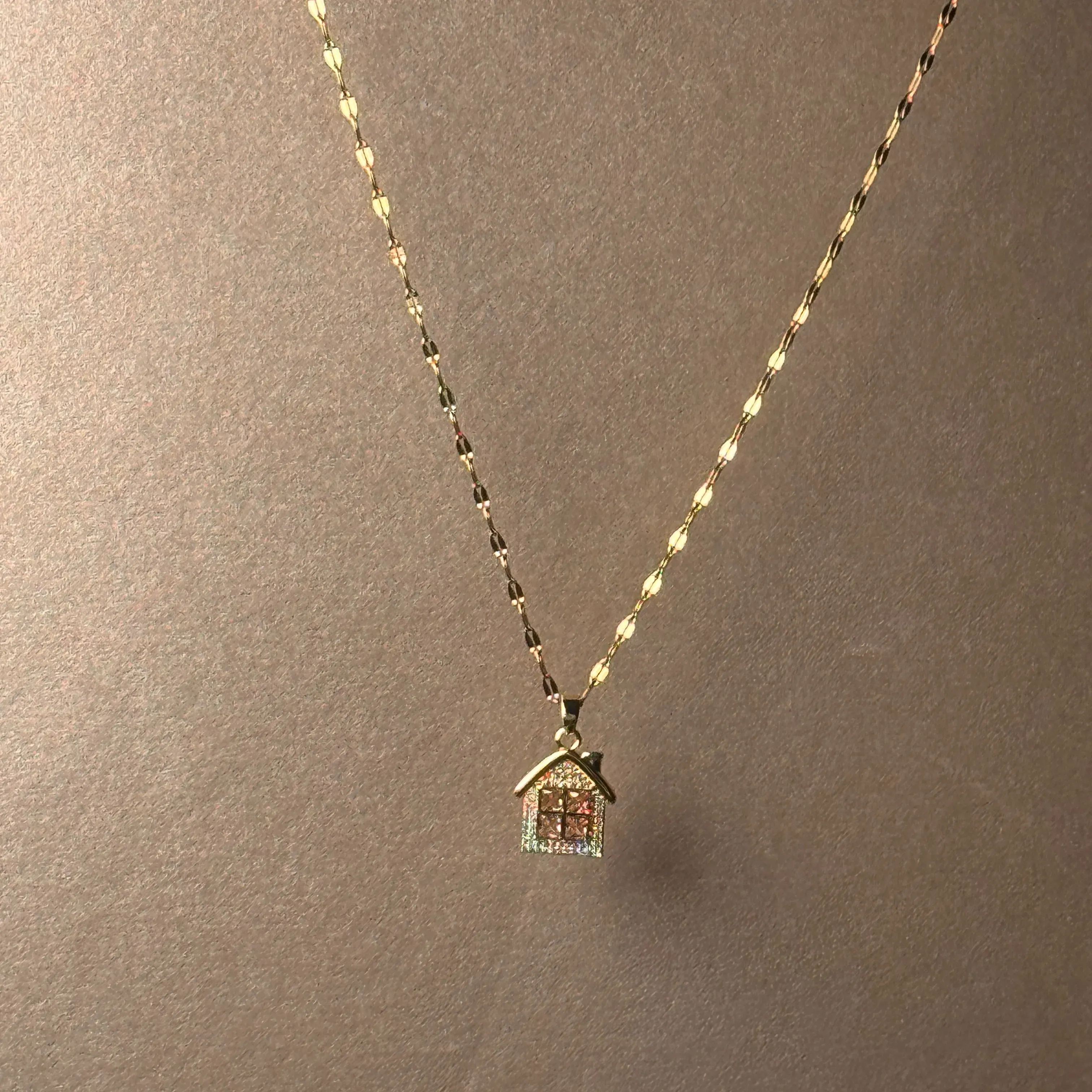 Tiny Gold House Pendant Necklace - Dainty Sparkling Cottage Charm Jewelry for Women - Minimalist New Home Gift