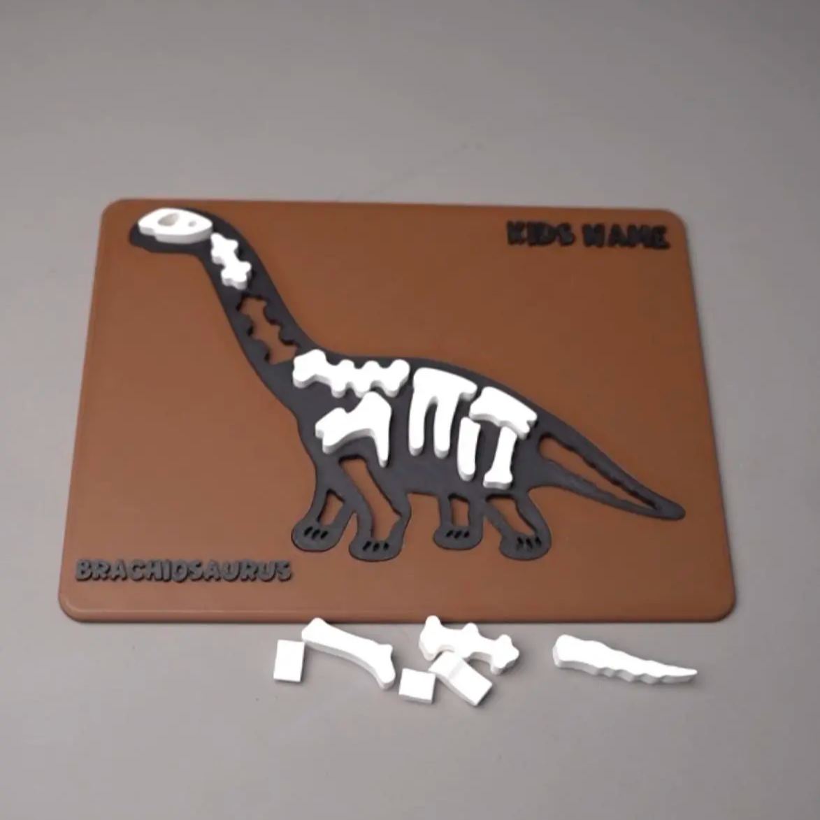 Personalized Name 3D Brachiosaurus Dinosaur Skeleton Puzzle – Custom Name 3D-Printed Dino Fossil DIY Kit for Kids