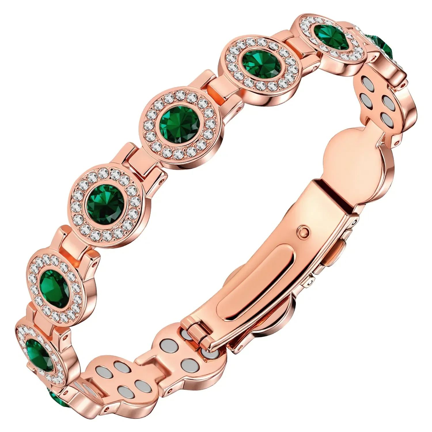 4X Strength Magnetic Copper Bracelet for Women-Updated 3800 Gauss Magnets-Adjustable Length with Secure Clasp-Premium Multi-Facet Crystal Inlays