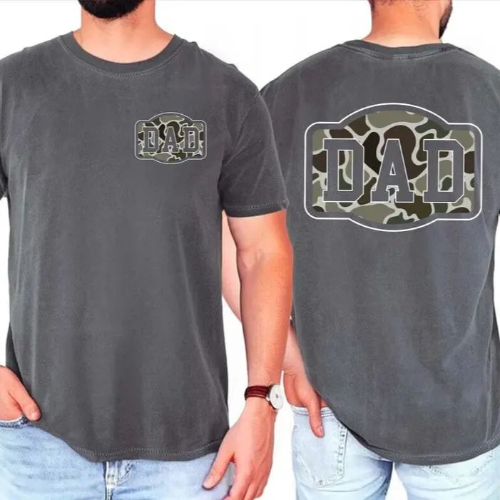 Father's Day Camo "DAD" Graphic T-Shirt | Men's Double-Sided Camouflage Badge Tee Gift