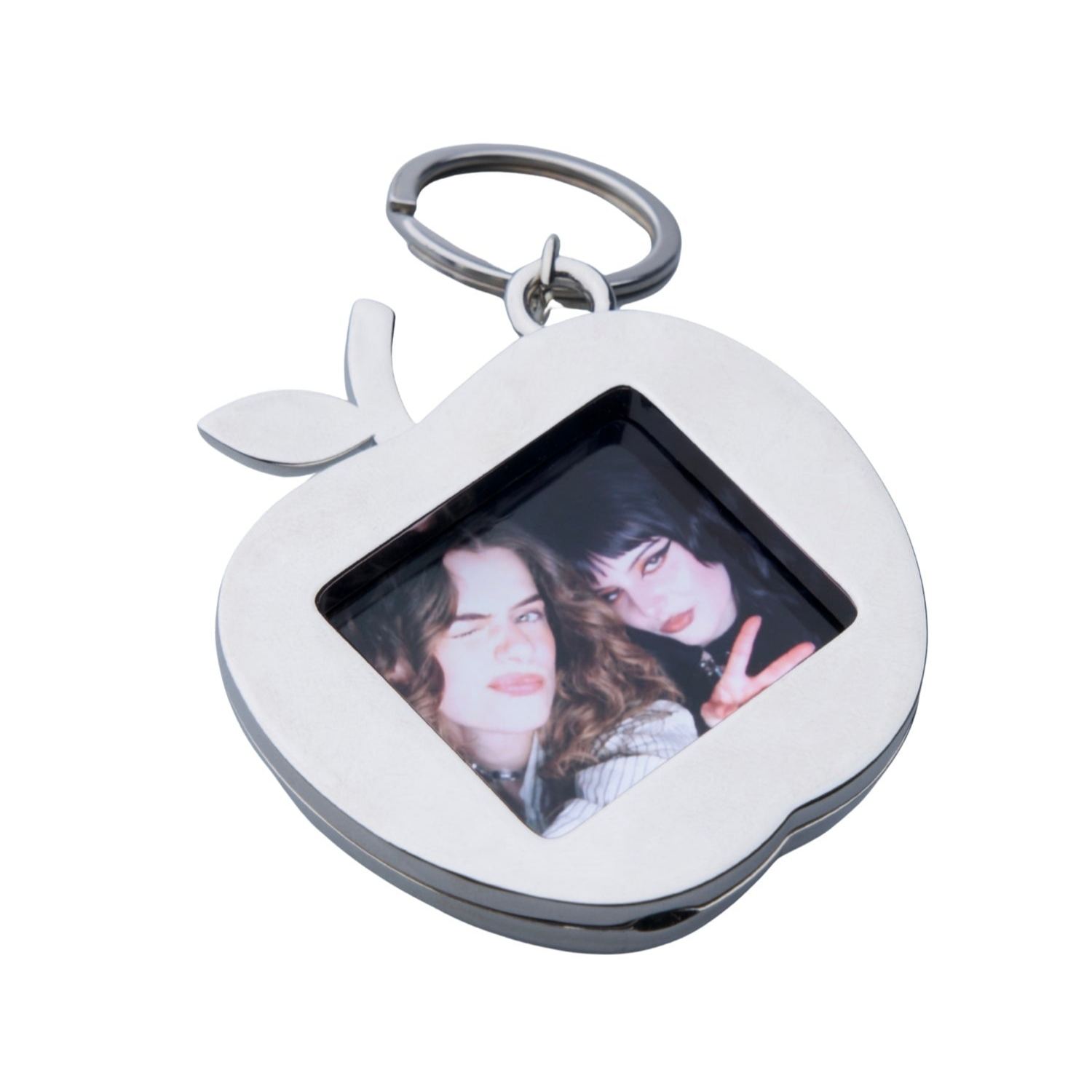 Custom Apple Photo Frame Keychain | Personalized Silver Picture Keyring Friendship Couples Gift