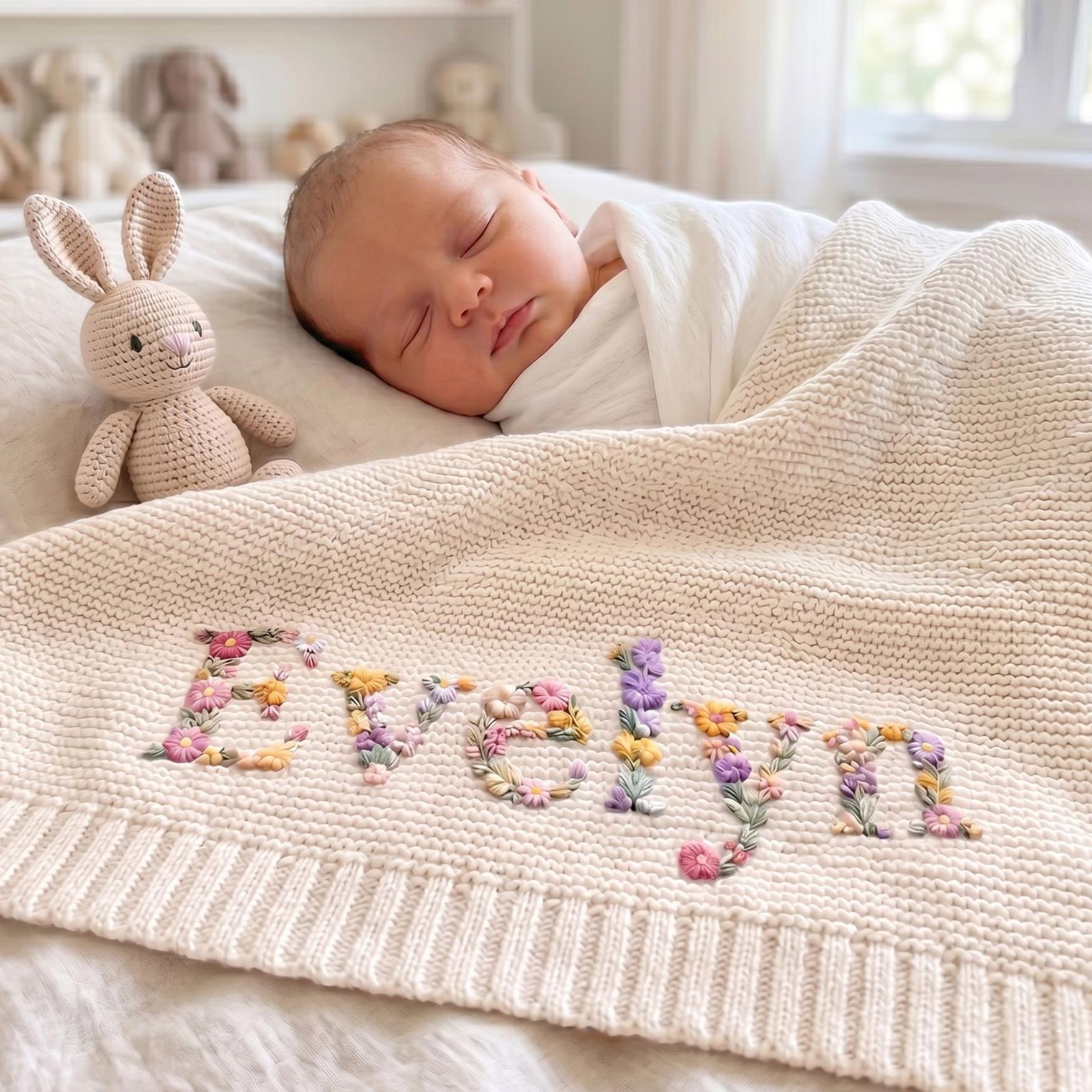 Personalized Floral Baby Name Blanket – Custom Cotton Newborn Swaddle & Receiving Blanket 商品缩略图