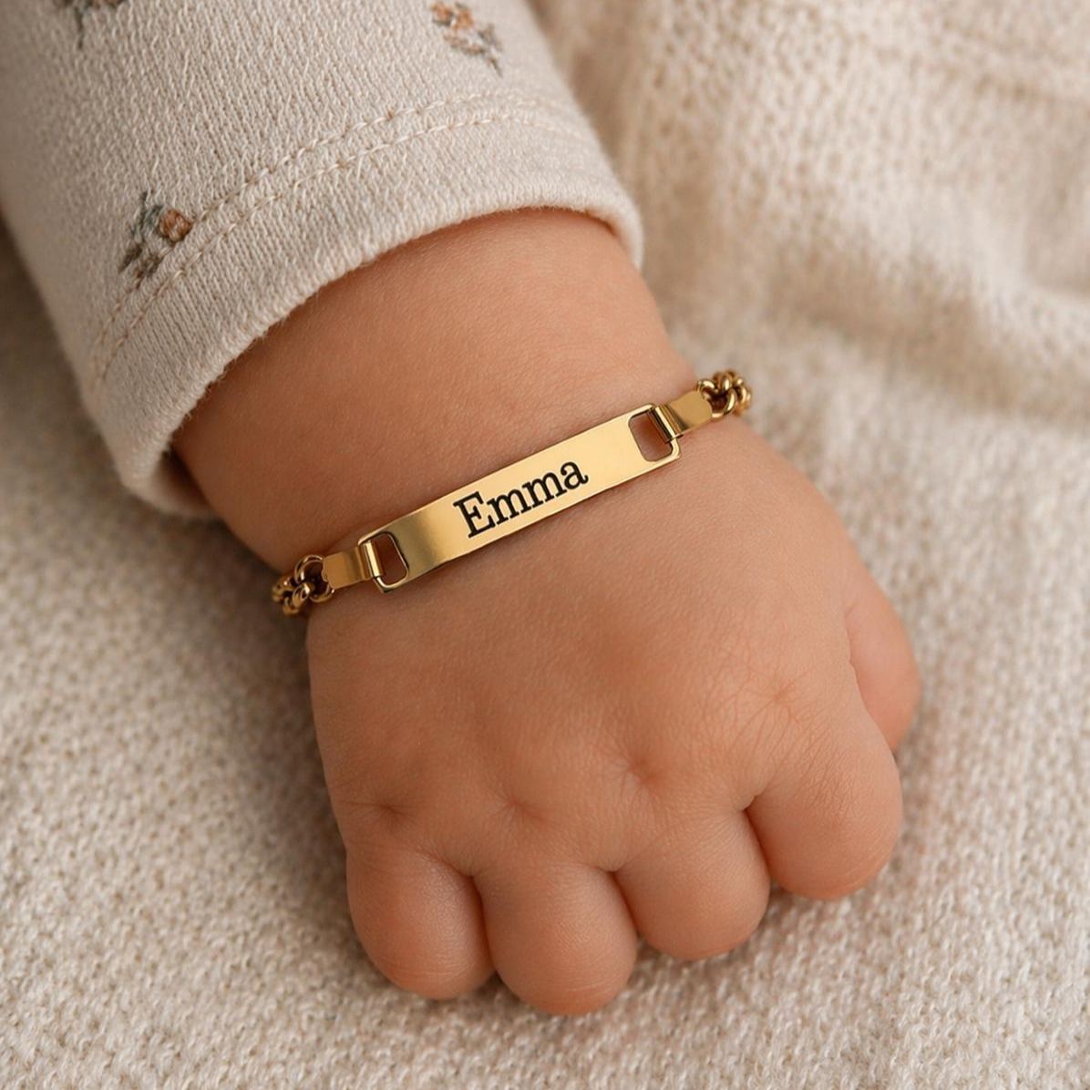 Personalized Baby Name Bracelet with Birthstone Charm, Custom Gold Plated Stainless Steel ID Jewelry for Newborns & Toddlers 商品缩略图