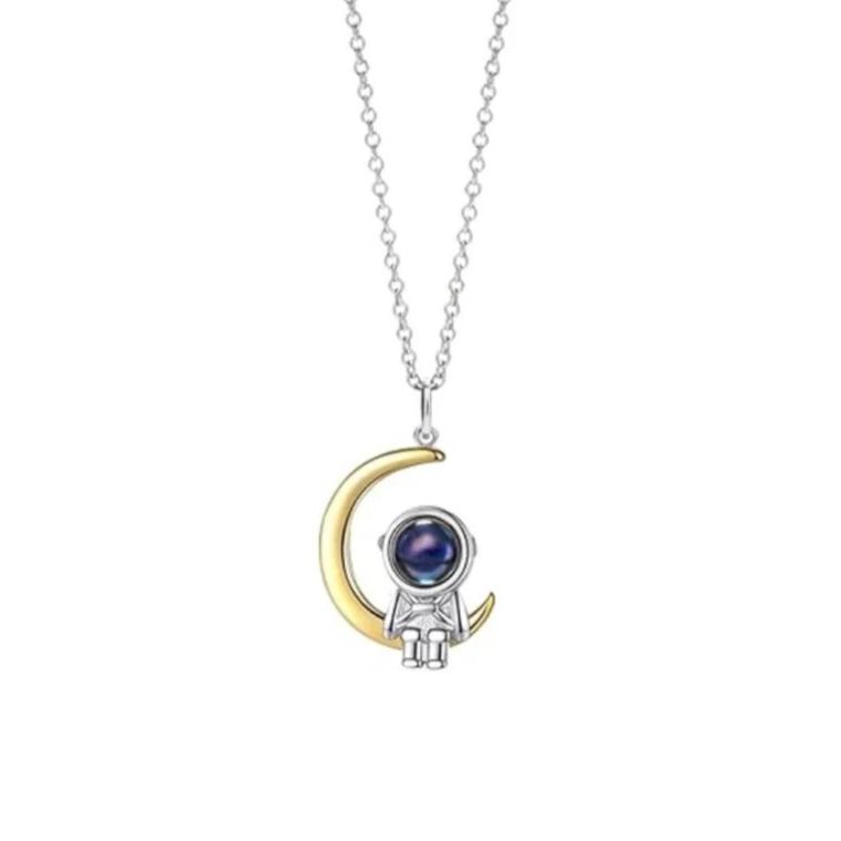 Custom Projection Necklace Astronaut Space Moon Star Couple Gifts