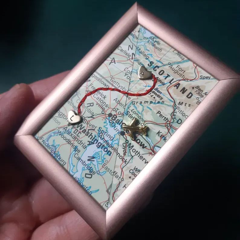 Long Distance Map Frame, String of Fate Gift Fridge Magnet Anniversary gift