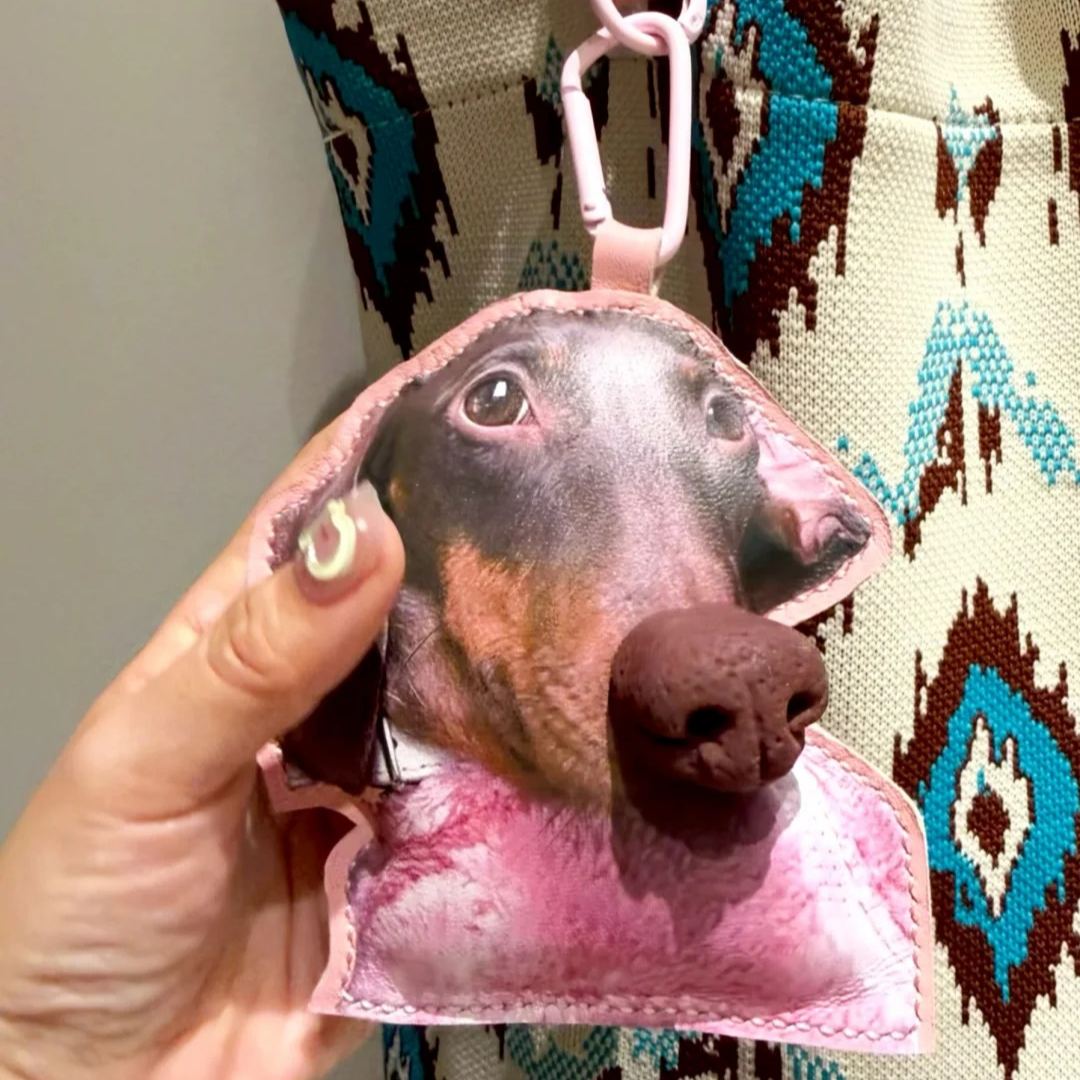 Custom Pet Nose Squeeze Keychain – Personalized Leather Dog Keychain with Your Pet’s Photo, Soft Stress Relief Toy